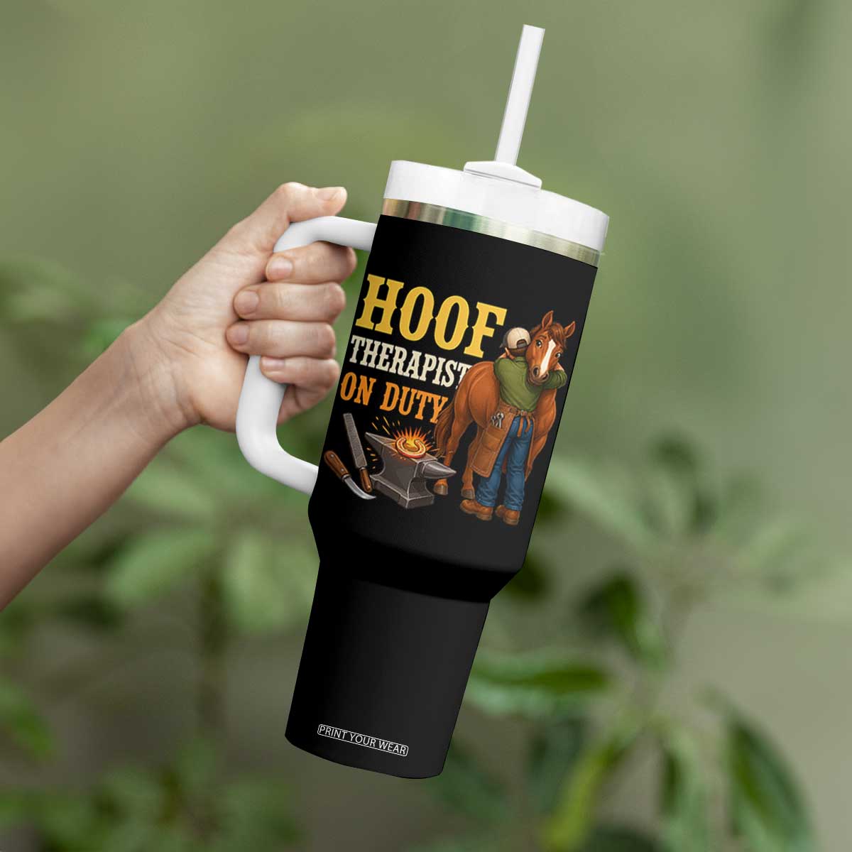 Equine Care Farrier Gift Tumbler With Handle Hoof Therapist On Duty