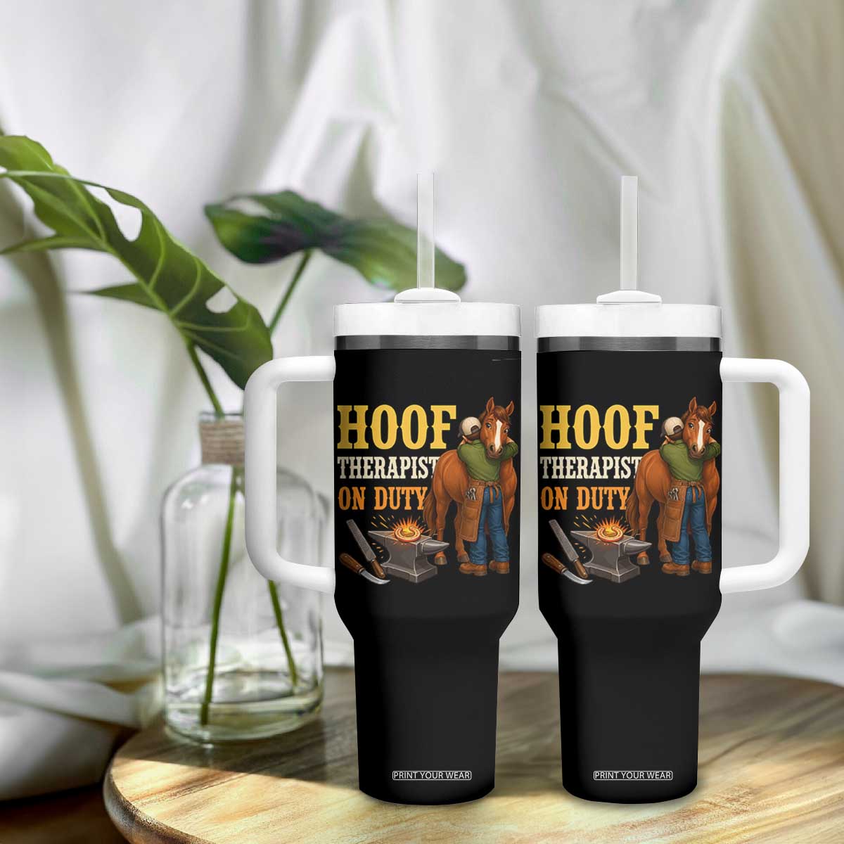 Equine Care Farrier Gift Tumbler With Handle Hoof Therapist On Duty