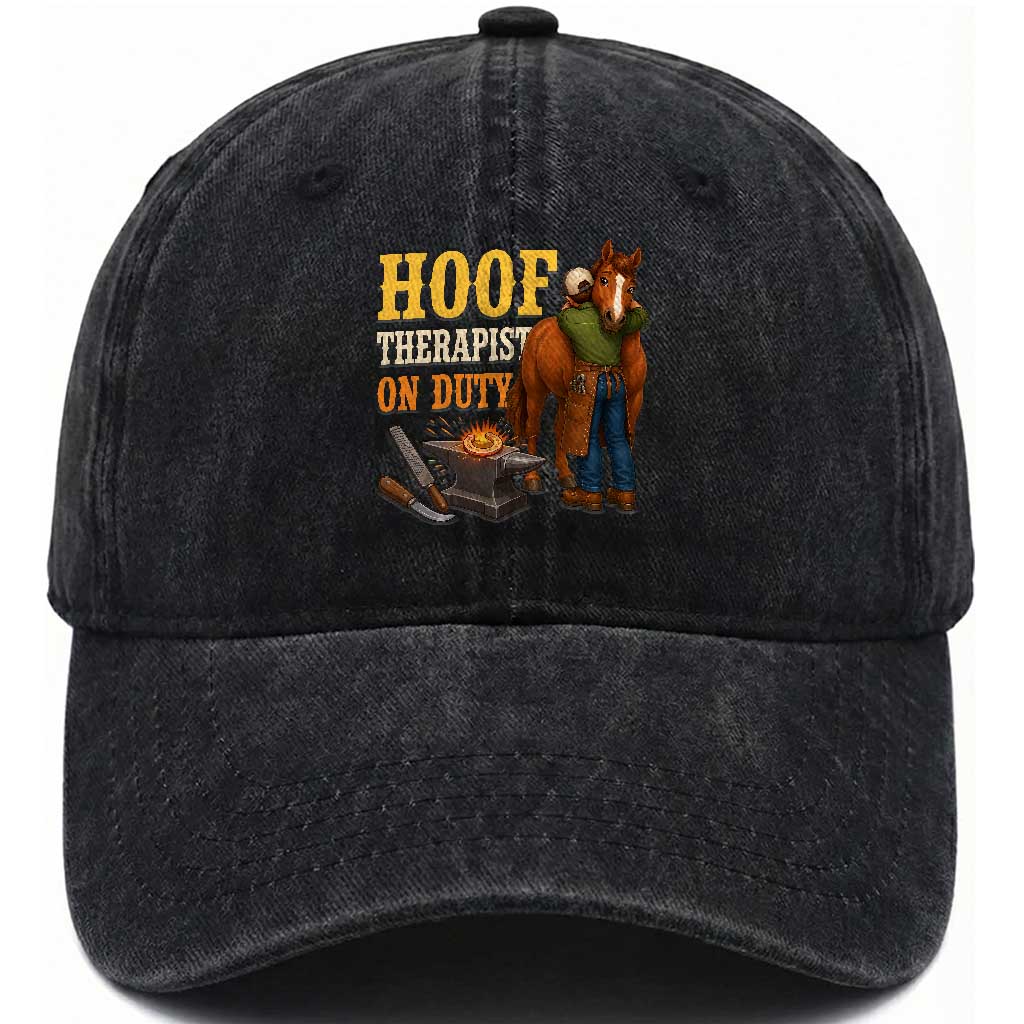 Equine Care Farrier Gift Washed Cotton Baseball Cap Hoof Therapist On Duty