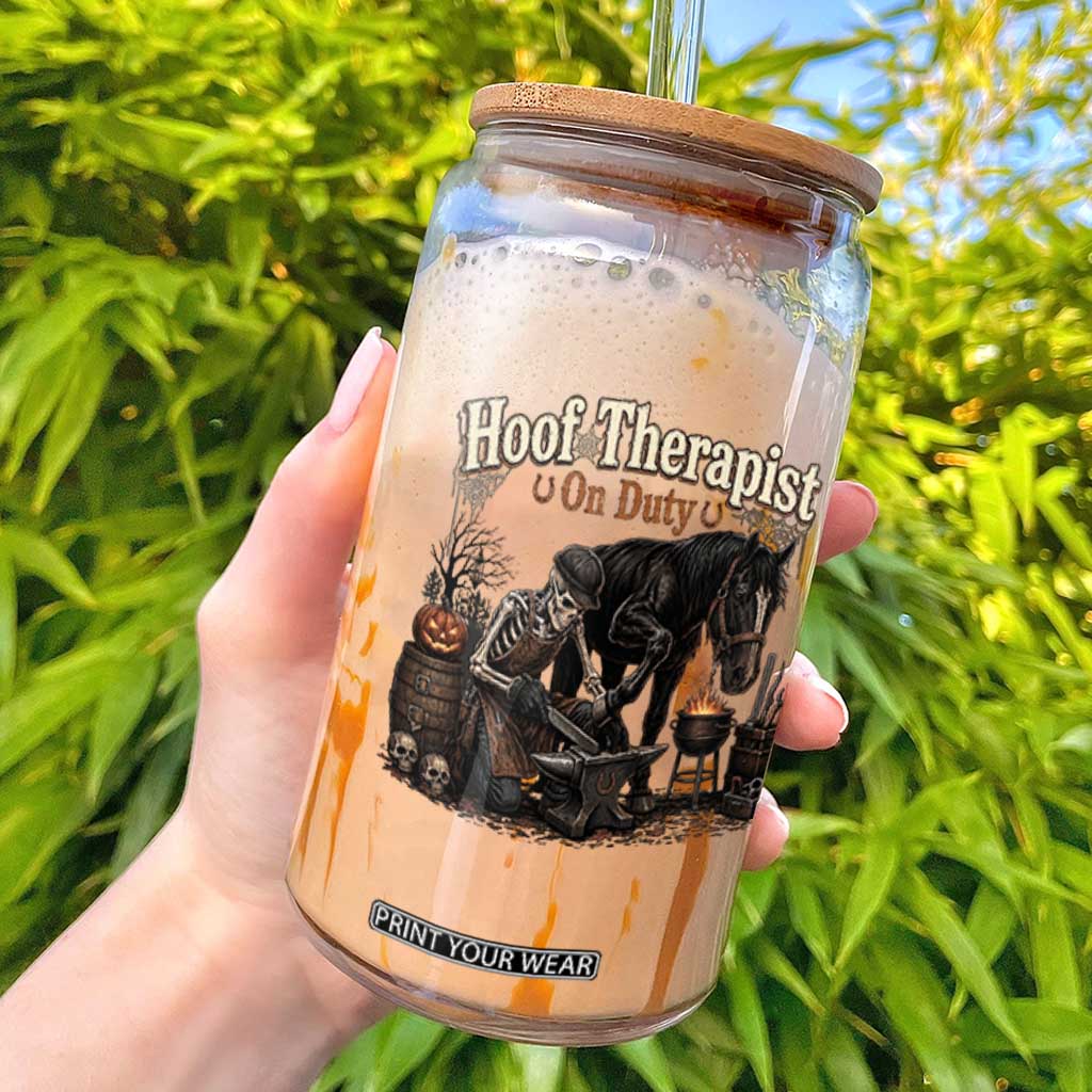 Farrier Halloween Horse Lover Gift Glass Can Hoof Therapist On Duty