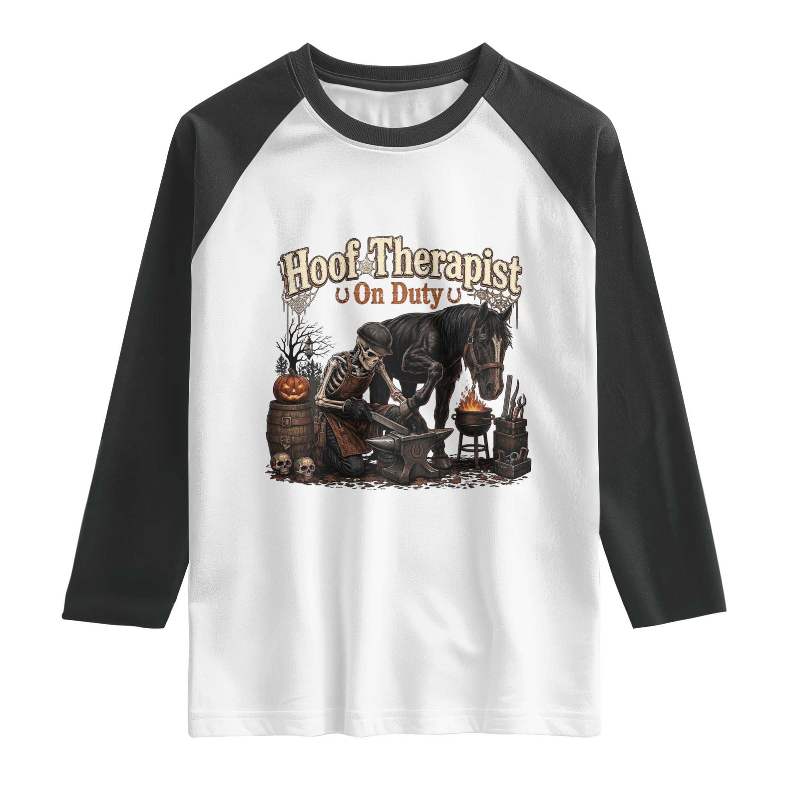 Farrier Halloween Horse Lover Gift Raglan Shirt Hoof Therapist On Duty