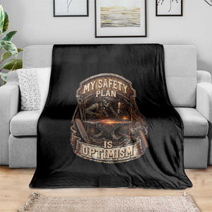 Skeleton Farrier Blacksmith Horse Lover Gift Throw Blanket My Safety Plan Is Optimism