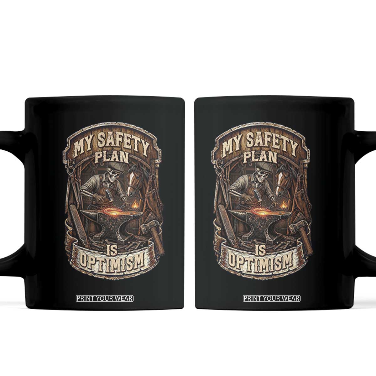 Skeleton Farrier Blacksmith Horse Lover Gift Coffee Mug My Safety Plan Is Optimism