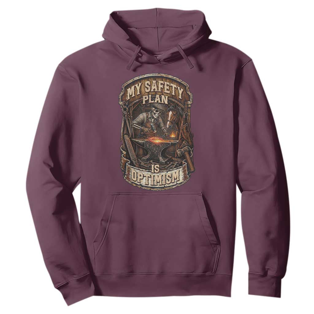 Skeleton Farrier Blacksmith Horse Lover Gift Hoodie My Safety Plan Is Optimism