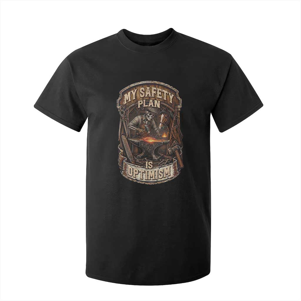 Skeleton Farrier Blacksmith Horse Lover Gift T Shirt For Kid My Safety Plan Is Optimism