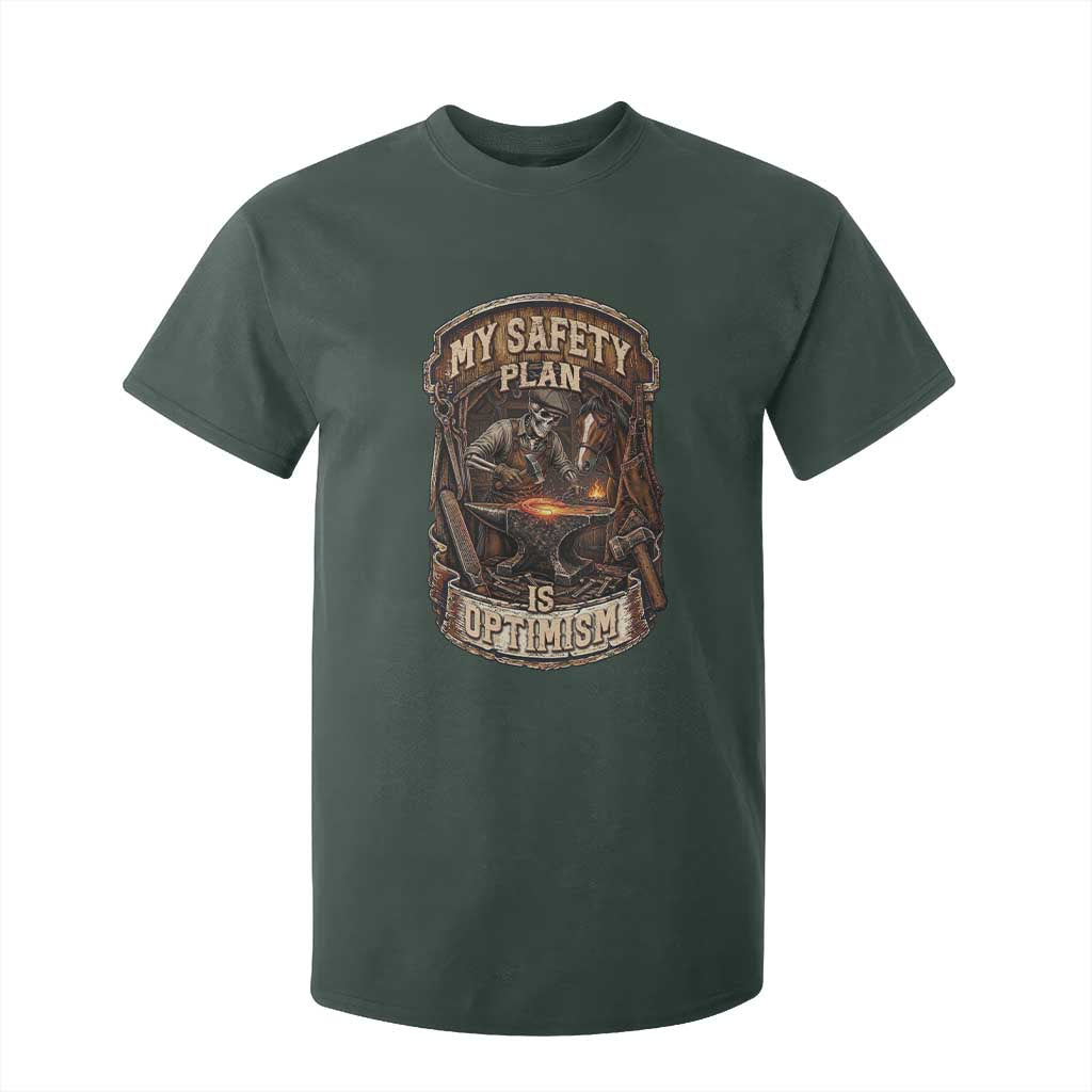 Skeleton Farrier Blacksmith Horse Lover Gift T Shirt For Kid My Safety Plan Is Optimism