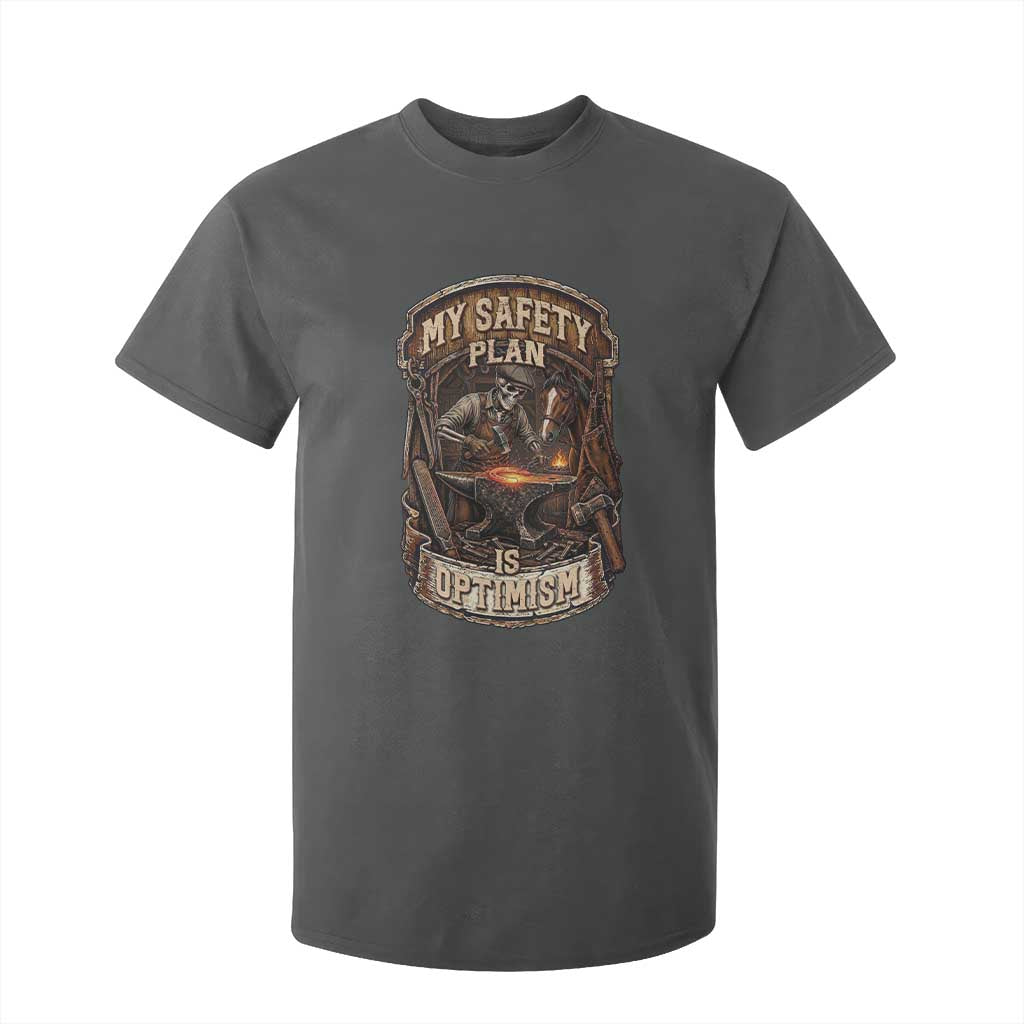 Skeleton Farrier Blacksmith Horse Lover Gift T Shirt For Kid My Safety Plan Is Optimism