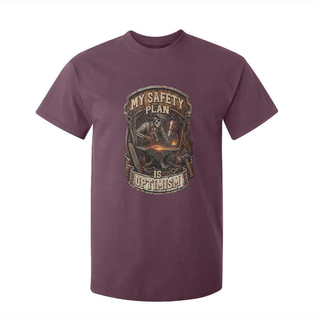 Skeleton Farrier Blacksmith Horse Lover Gift T Shirt For Kid My Safety Plan Is Optimism