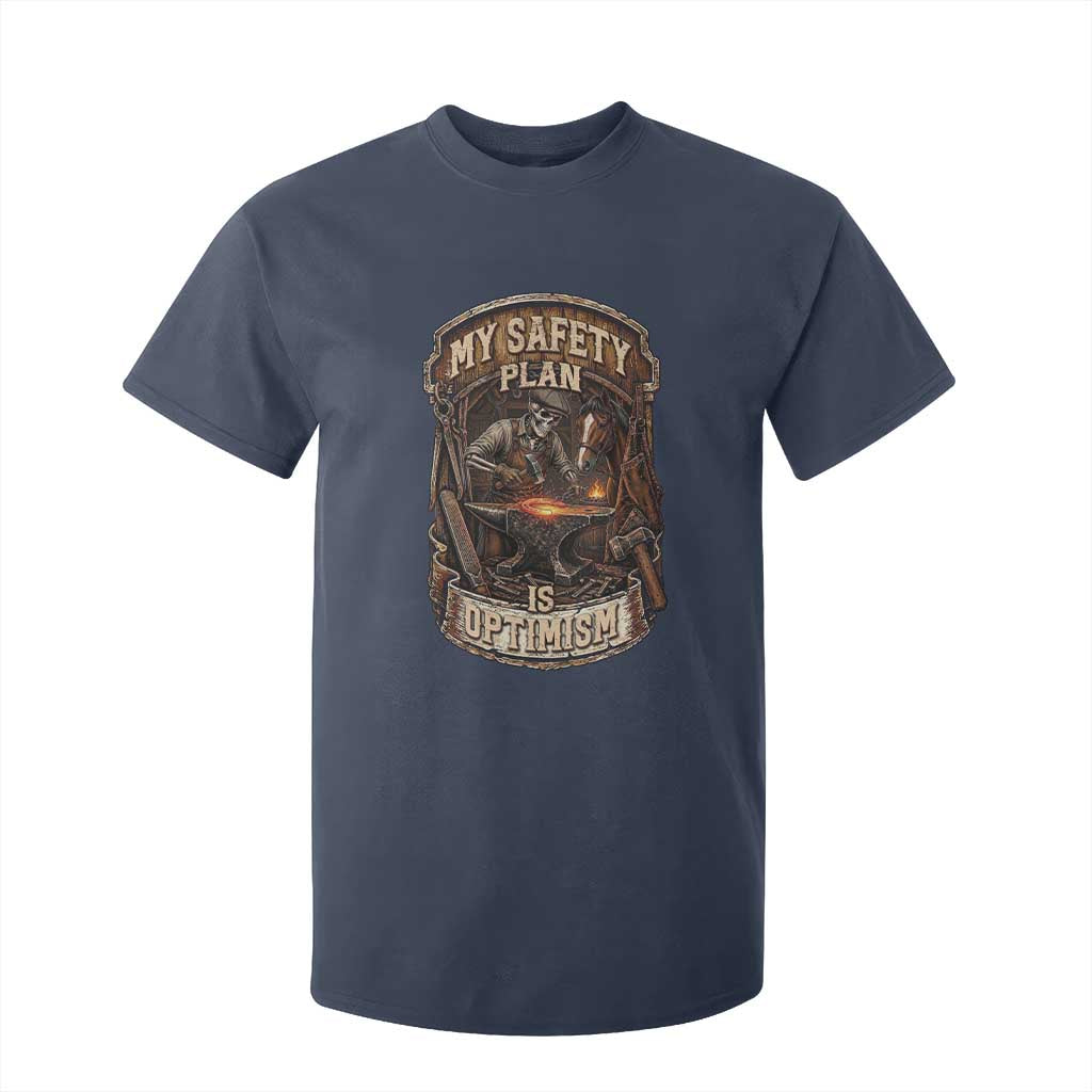 Skeleton Farrier Blacksmith Horse Lover Gift T Shirt For Kid My Safety Plan Is Optimism