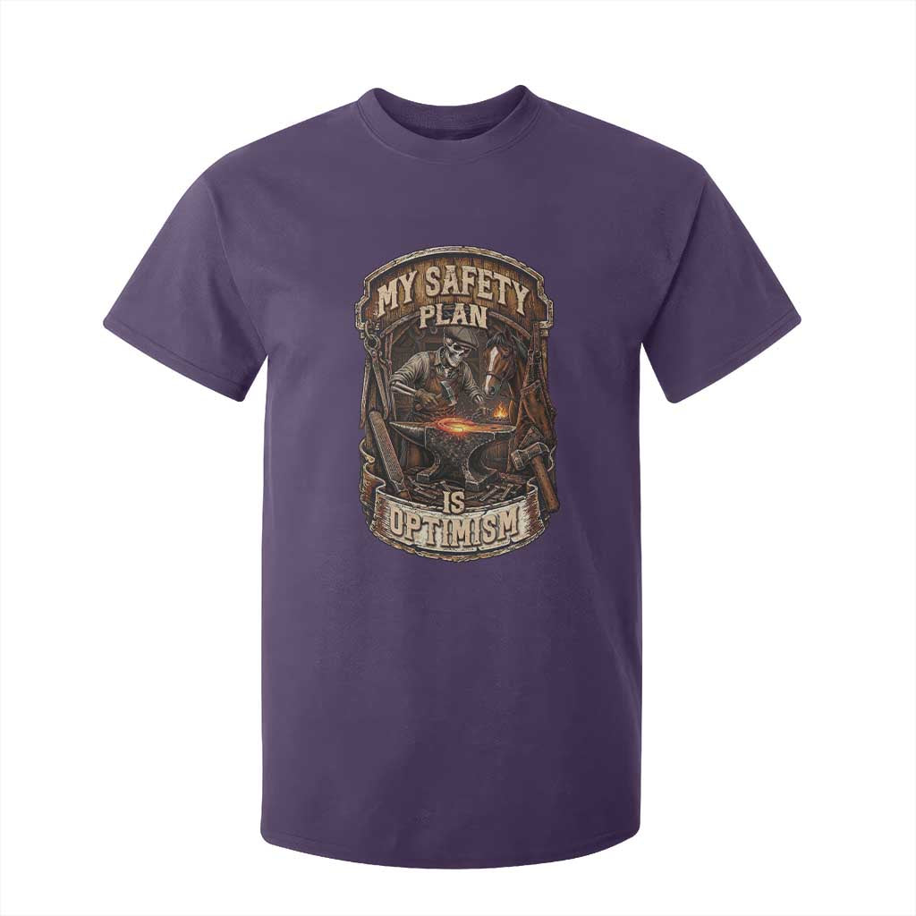 Skeleton Farrier Blacksmith Horse Lover Gift T Shirt For Kid My Safety Plan Is Optimism