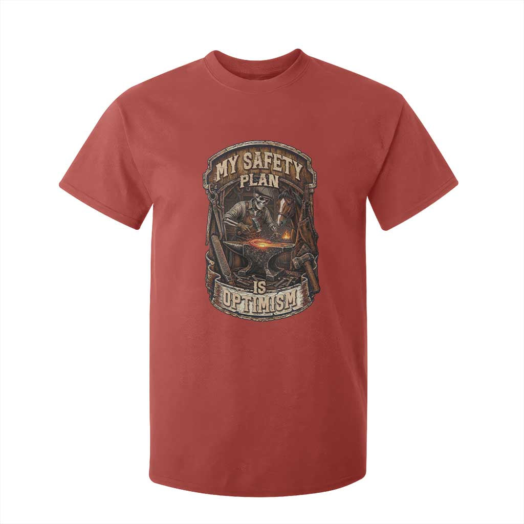 Skeleton Farrier Blacksmith Horse Lover Gift T Shirt For Kid My Safety Plan Is Optimism