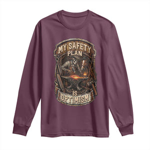 Skeleton Farrier Blacksmith Horse Lover Gift Long Sleeve Shirt My Safety Plan Is Optimism