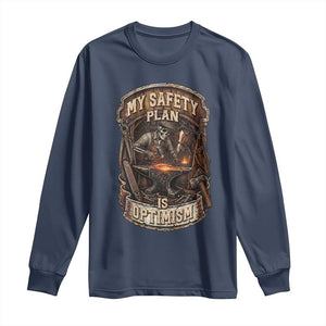 Skeleton Farrier Blacksmith Horse Lover Gift Long Sleeve Shirt My Safety Plan Is Optimism