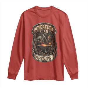Skeleton Farrier Blacksmith Horse Lover Gift Long Sleeve Shirt My Safety Plan Is Optimism