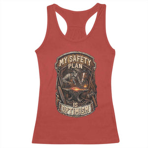Skeleton Farrier Blacksmith Horse Lover Gift Racerback Tank Top My Safety Plan Is Optimism
