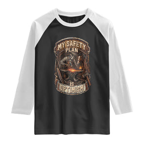 Skeleton Farrier Blacksmith Horse Lover Gift Raglan Shirt My Safety Plan Is Optimism
