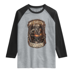 Skeleton Farrier Blacksmith Horse Lover Gift Raglan Shirt My Safety Plan Is Optimism