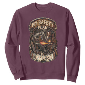 Skeleton Farrier Blacksmith Horse Lover Gift Sweatshirt My Safety Plan Is Optimism