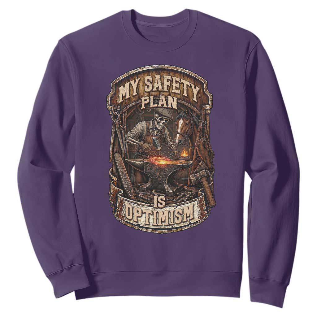 Skeleton Farrier Blacksmith Horse Lover Gift Sweatshirt My Safety Plan Is Optimism
