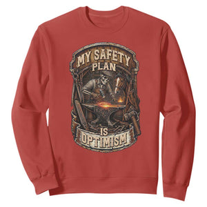 Skeleton Farrier Blacksmith Horse Lover Gift Sweatshirt My Safety Plan Is Optimism