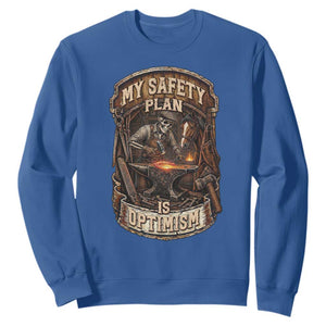 Skeleton Farrier Blacksmith Horse Lover Gift Sweatshirt My Safety Plan Is Optimism