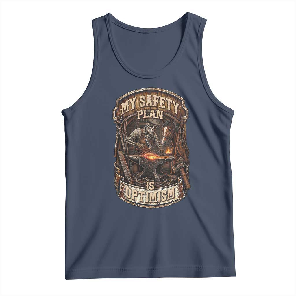 Skeleton Farrier Blacksmith Horse Lover Gift Tank Top My Safety Plan Is Optimism