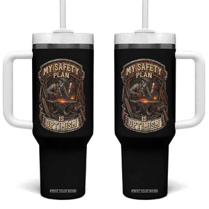 Skeleton Farrier Blacksmith Horse Lover Gift Tumbler With Handle My Safety Plan Is Optimism