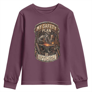 Skeleton Farrier Blacksmith Horse Lover Gift Youth Sweatshirt My Safety Plan Is Optimism
