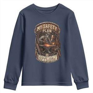 Skeleton Farrier Blacksmith Horse Lover Gift Youth Sweatshirt My Safety Plan Is Optimism
