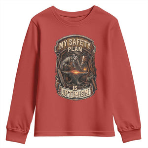 Skeleton Farrier Blacksmith Horse Lover Gift Youth Sweatshirt My Safety Plan Is Optimism