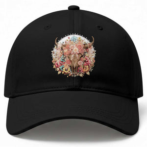 Boho Western Floral Longhorn Bull Skull Baseball Cap Rustic Cowgirl Ranch Gift