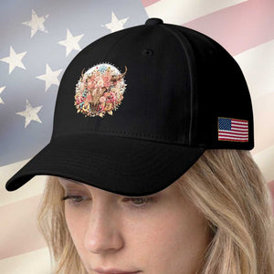 Boho Western Floral Longhorn Bull Skull Baseball Cap Rustic Cowgirl Ranch Gift