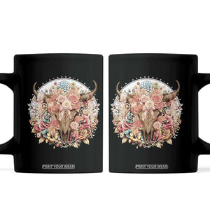 Boho Western Floral Longhorn Bull Skull Coffee Mug Rustic Cowgirl Ranch Gift