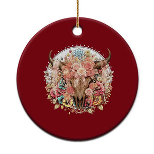 Boho Western Floral Longhorn Bull Skull Ceramic Ornament Rustic Cowgirl Ranch Gift