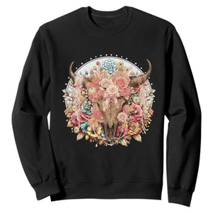 Boho Western Floral Longhorn Bull Skull Sweatshirt Rustic Cowgirl Ranch Gift