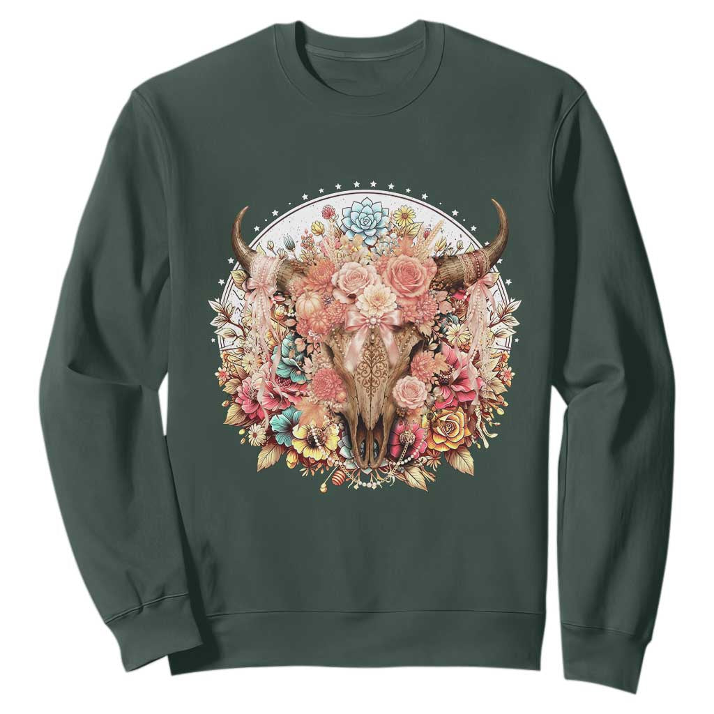 Boho Western Floral Longhorn Bull Skull Sweatshirt Rustic Cowgirl Ranch Gift