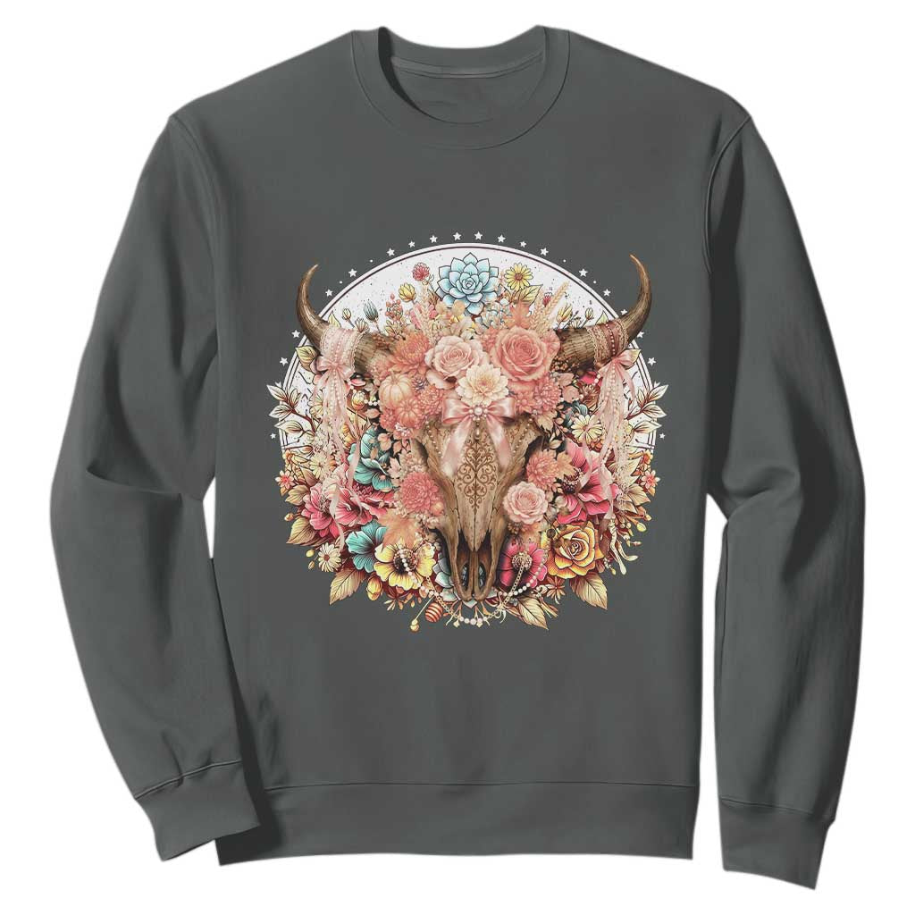 Boho Western Floral Longhorn Bull Skull Sweatshirt Rustic Cowgirl Ranch Gift