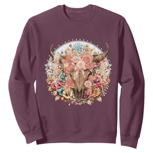 Boho Western Floral Longhorn Bull Skull Sweatshirt Rustic Cowgirl Ranch Gift