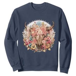 Boho Western Floral Longhorn Bull Skull Sweatshirt Rustic Cowgirl Ranch Gift