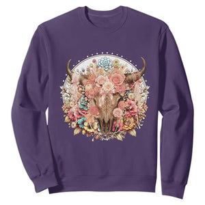 Boho Western Floral Longhorn Bull Skull Sweatshirt Rustic Cowgirl Ranch Gift