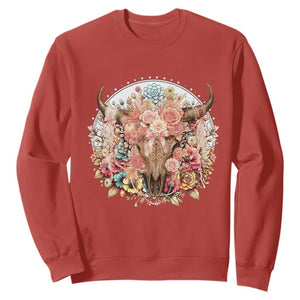 Boho Western Floral Longhorn Bull Skull Sweatshirt Rustic Cowgirl Ranch Gift