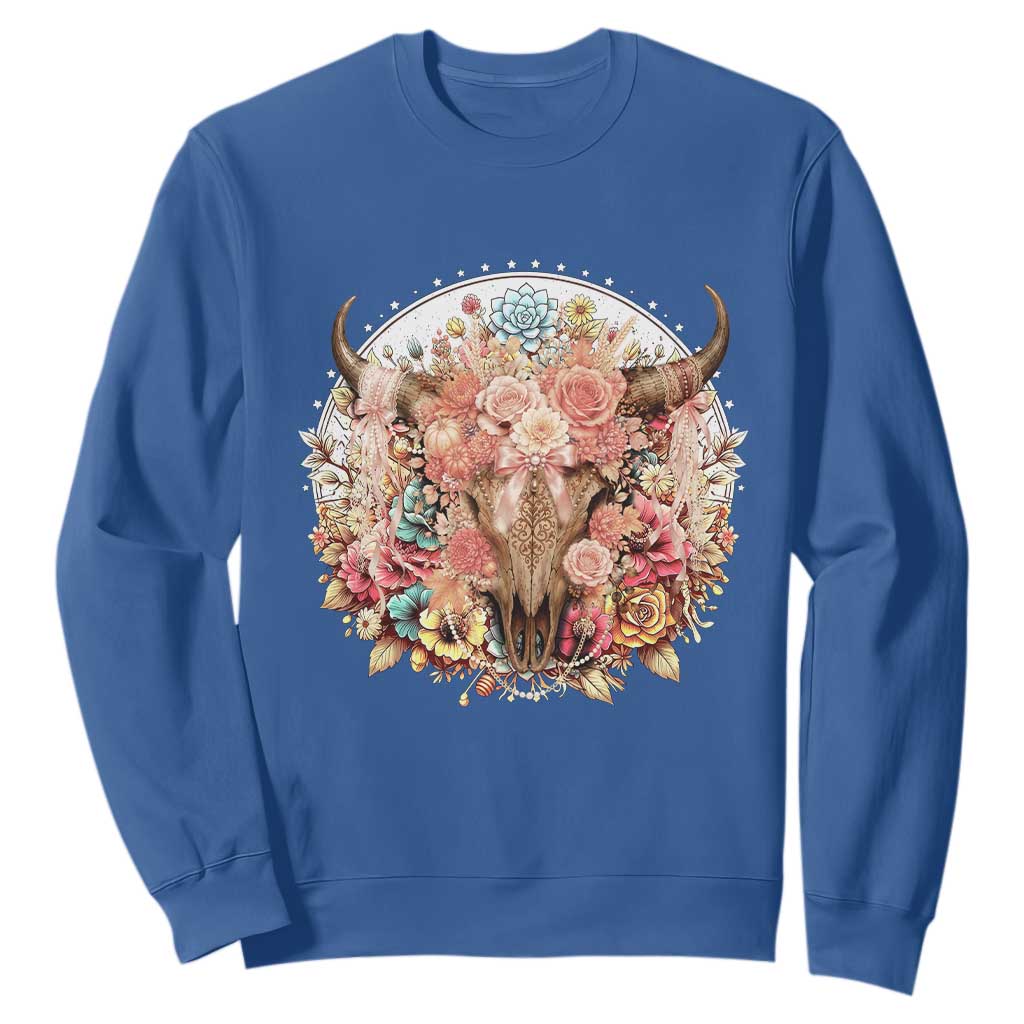 Boho Western Floral Longhorn Bull Skull Sweatshirt Rustic Cowgirl Ranch Gift