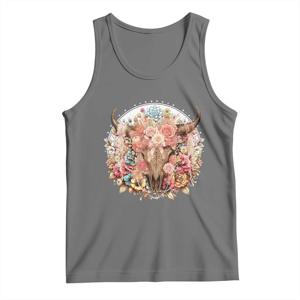 Boho Western Floral Longhorn Bull Skull Tank Top Rustic Cowgirl Ranch Gift