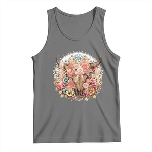 Boho Western Floral Longhorn Bull Skull Tank Top Rustic Cowgirl Ranch Gift