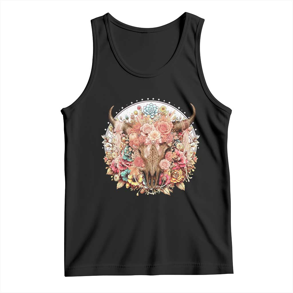 Boho Western Floral Longhorn Bull Skull Tank Top Rustic Cowgirl Ranch Gift