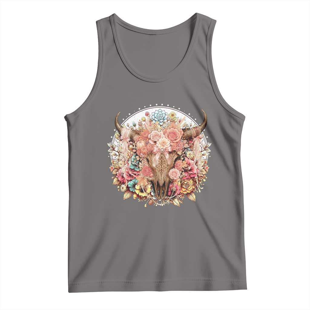 Boho Western Floral Longhorn Bull Skull Tank Top Rustic Cowgirl Ranch Gift