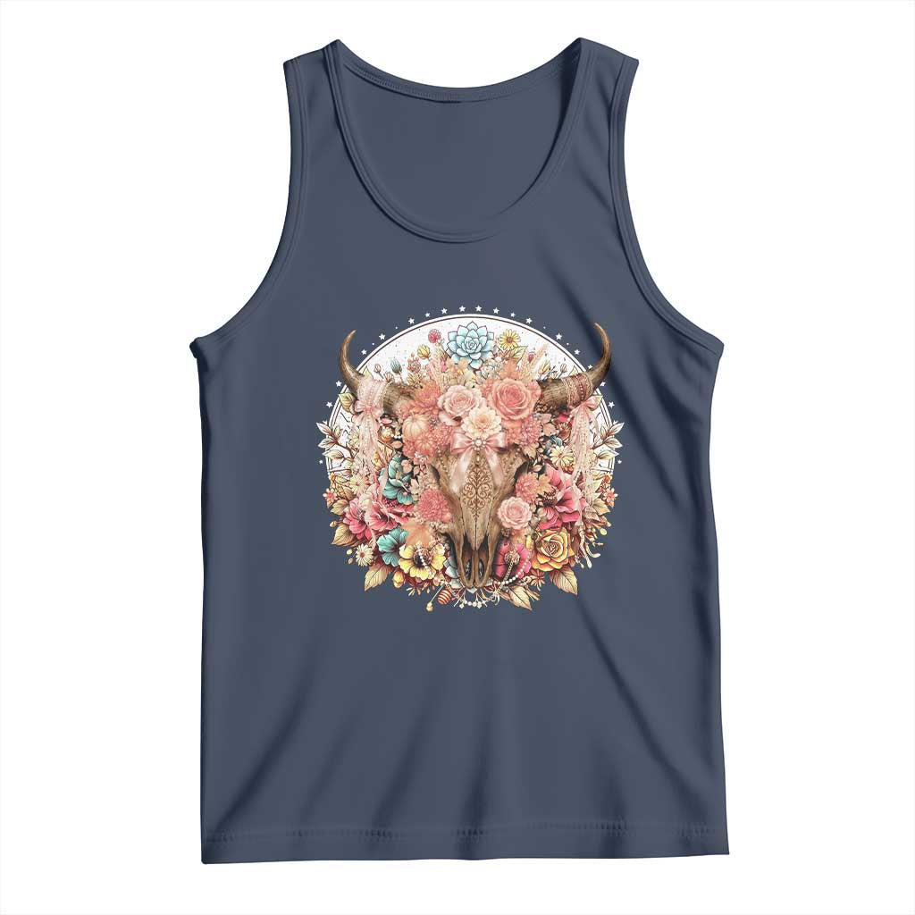 Boho Western Floral Longhorn Bull Skull Tank Top Rustic Cowgirl Ranch Gift