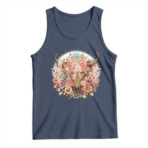 Boho Western Floral Longhorn Bull Skull Tank Top Rustic Cowgirl Ranch Gift