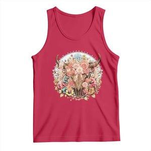 Boho Western Floral Longhorn Bull Skull Tank Top Rustic Cowgirl Ranch Gift