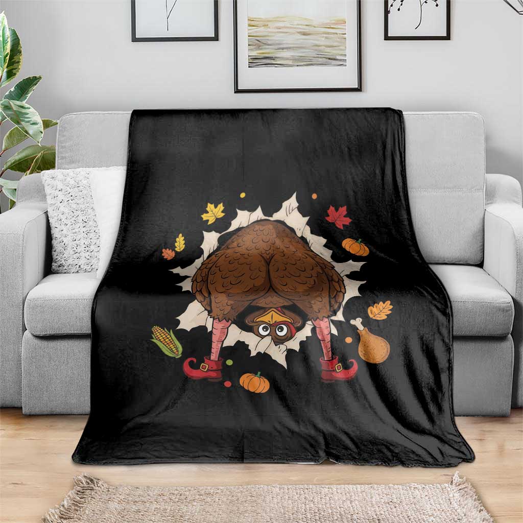 Funny Turkey Butt Thanksgiving Throw Blanket Silly Feast Party Gift